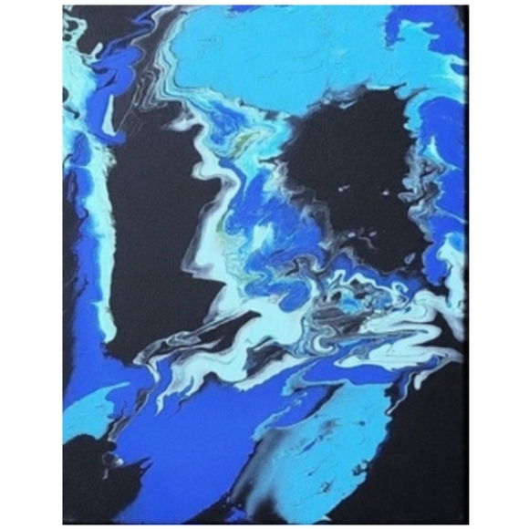 Hand Crafted Other - Hand Crafted Black and Blue Abstract Design 11x14 Inches Canvas Painting